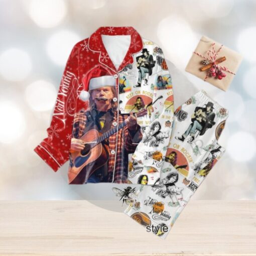 Neil Young Keep On Rockin In The Free Word Christmas 2024 Button Down Pajamas Set