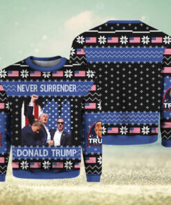 Never Surrender Donald Trump Christmas Ugly Sweater