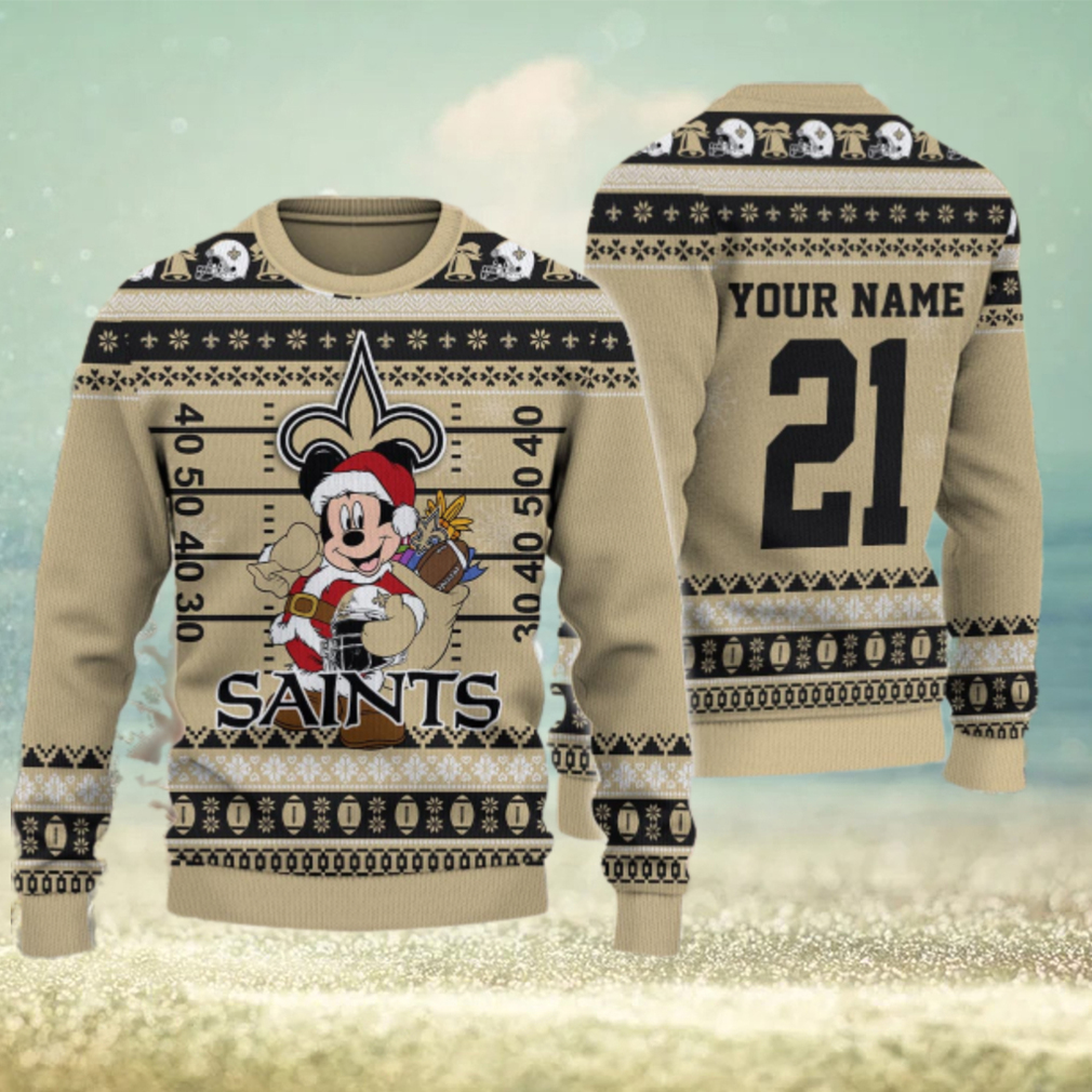 New Orleans Saints Mickey Mouse Santa Ugly Christmas Sweater New Orleans Saints Mickey Mouse Santa Ugly Christmas Sweater