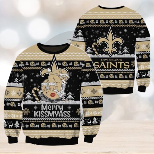 New Orleans Saints NFL 2024 Merrykissmyass Funny Santa Claus Christmas Ugly Sweater