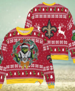 New Orleans Saints x Grinch NFL Dr. Seuss How the Grinch Stole Christmas with Super Bowl Trophy Ugly Christmas Sweater Red