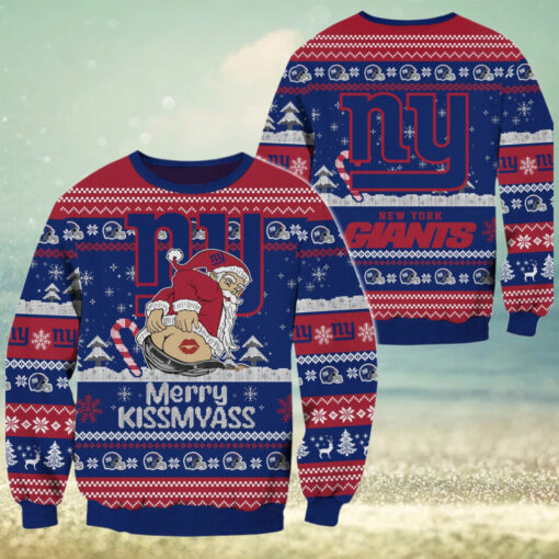 New York Giants NFL 2024 Merrykissmyass Funny Santa Claus Christmas Ugly Sweater