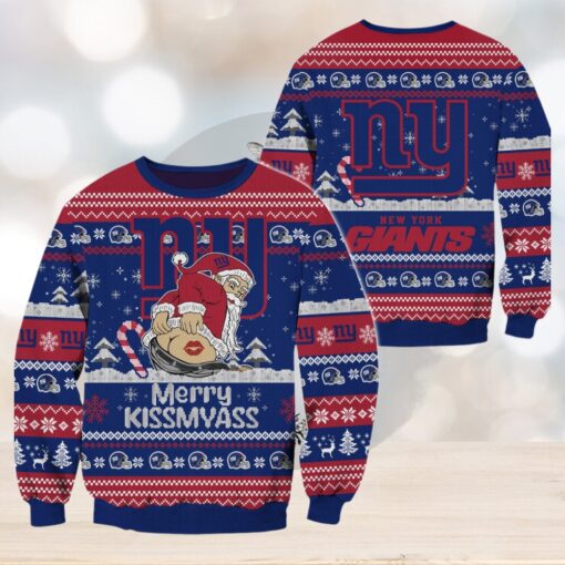 New York Giants NFL 2024 Merrykissmyass Funny Santa Claus Christmas Ugly Sweater