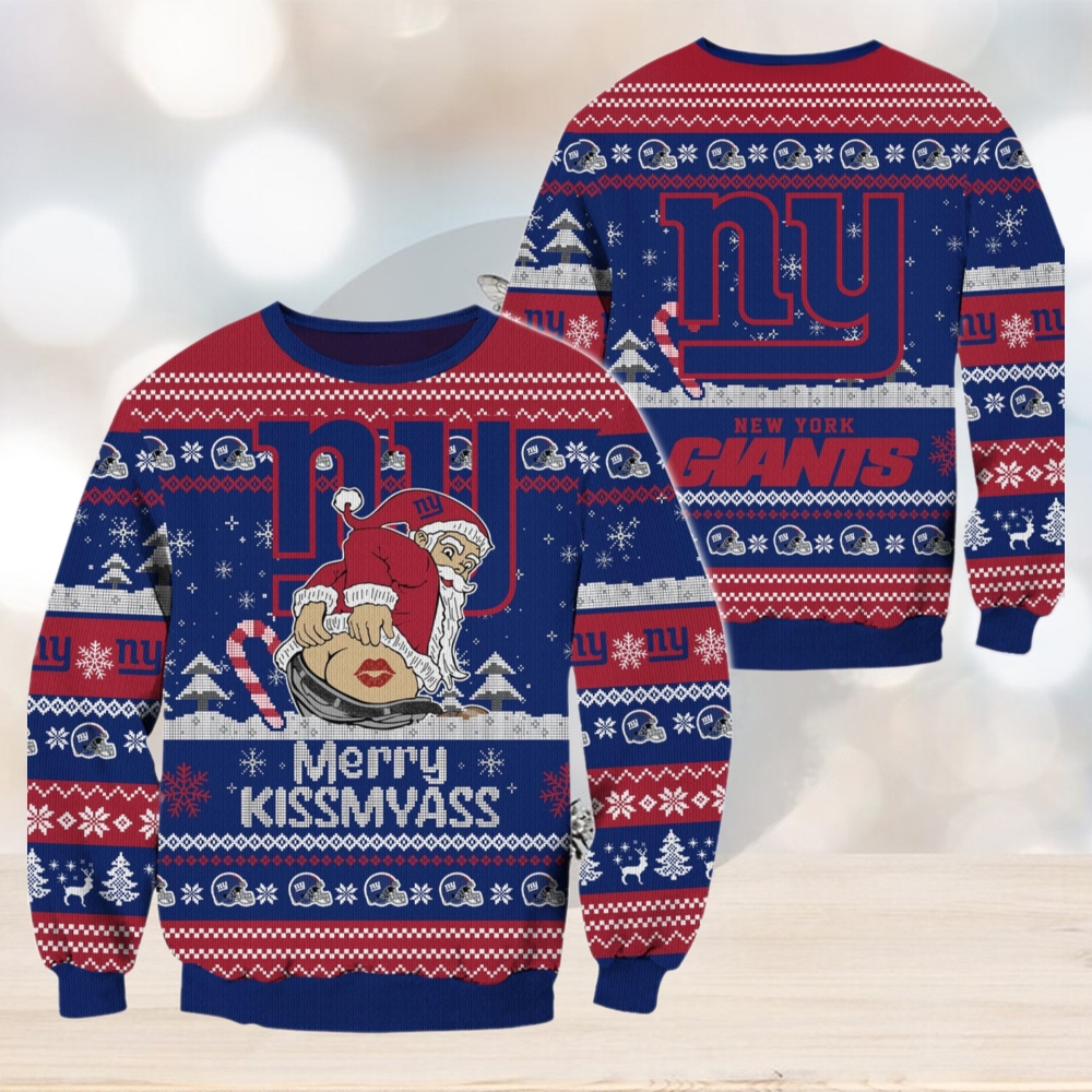 New York Giants NFL 2024 Merrykissmyass Funny Santa Claus Christmas Ugly Sweater New York Giants NFL 2024 Merrykissmyass Funny Santa Claus Christmas Ugly Sweater