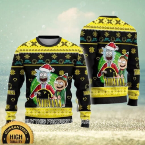 Nirvana Band Rick and Morty Xmas 2024 Snowy Ugly Christmas Sweater