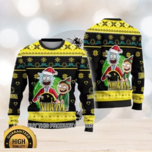 Nirvana Band Rick and Morty Xmas 2024 Snowy Ugly Christmas Sweater