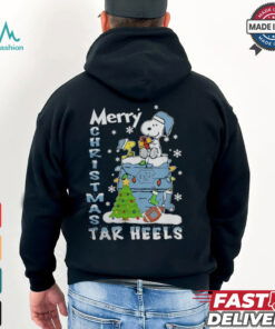 North Carolina Tar Heels Snoopy And Woodstock Merry Christmas Shirt