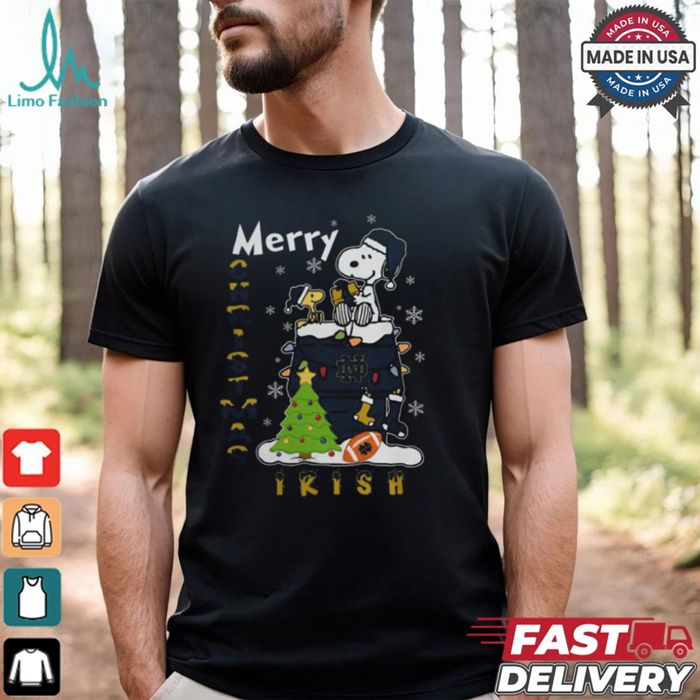 Notre Dame Fighting Irish Snoopy And Woodstock Merry Christmas Shirt Notre Dame Fighting Irish Snoopy And Woodstock Merry Christmas Shirt
