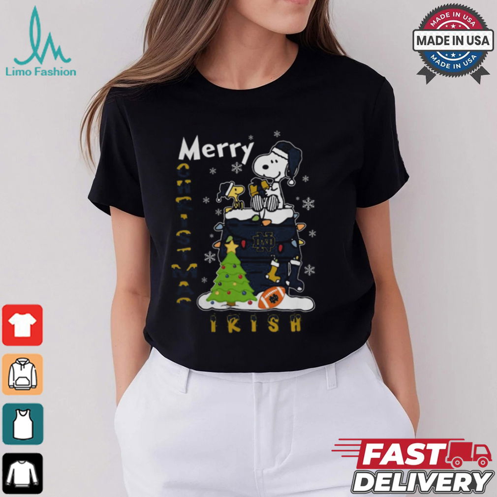 Notre Dame Fighting Irish Snoopy And Woodstock Merry Christmas Shirt Notre Dame Fighting Irish Snoopy And Woodstock Merry Christmas Shirt