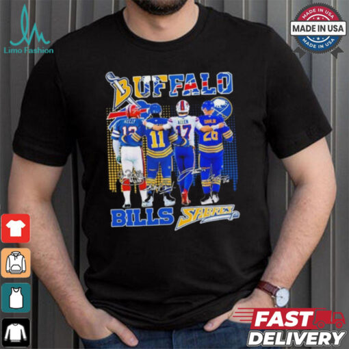 Official Buffalo Bills Josh Allen, Jim Kelly X Buffalo Hockey Gilbert Perreault, Rasmus Dahlin Shirt