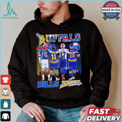 Official Buffalo Bills Josh Allen, Jim Kelly X Buffalo Hockey Gilbert Perreault, Rasmus Dahlin Shirt