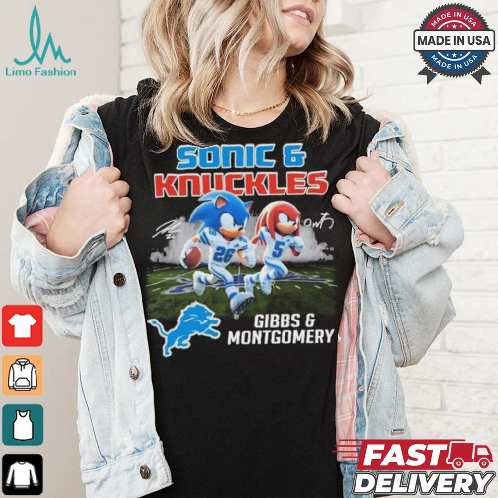 Official Detroit Lions Sonic Jahmyr Gibbs and Knuckles David Montgomery Shirt Official Detroit Lions Sonic Jahmyr Gibbs and Knuckles David Montgomery Shirt