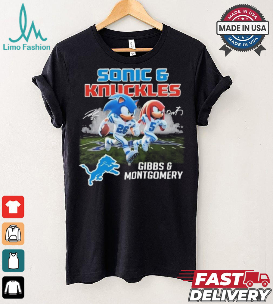 Official Detroit Lions Sonic Jahmyr Gibbs and Knuckles David Montgomery Shirt Official Detroit Lions Sonic Jahmyr Gibbs and Knuckles David Montgomery Shirt