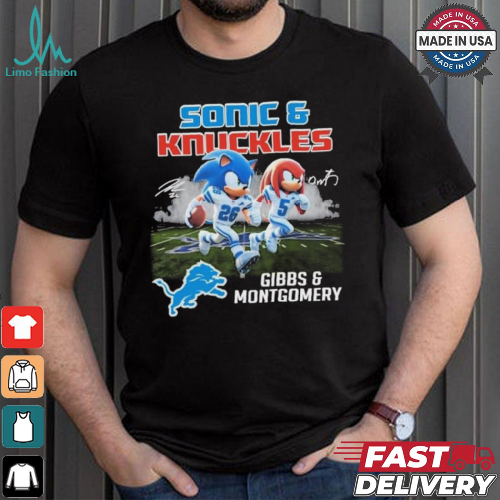 Official Detroit Lions Sonic Jahmyr Gibbs and Knuckles David Montgomery Shirt Official Detroit Lions Sonic Jahmyr Gibbs and Knuckles David Montgomery Shirt