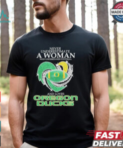 Official Never Underestimate A Woman Who Understand Football And Loves Oregon Ducks X Heart Diamond Shirt