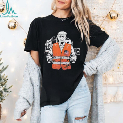 Official Trump Garbage Truck Worker Vest Usa Flag Maga 2025 Shirt
