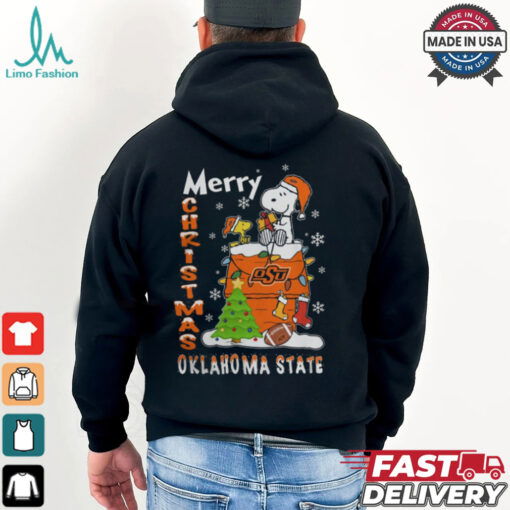 Oklahoma State Cowboys Snoopy And Woodstock Merry Christmas Shirt
