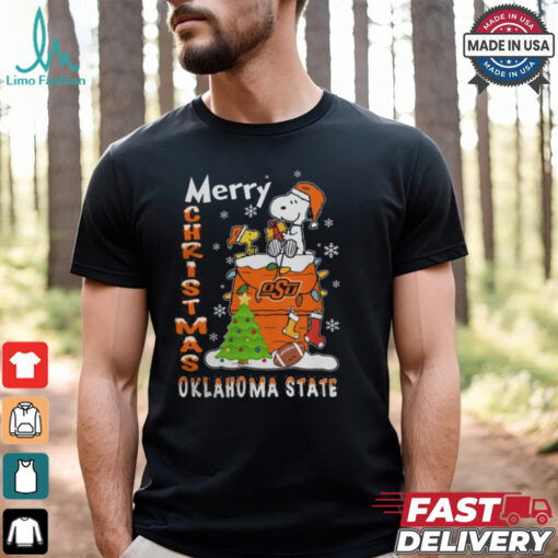 Oklahoma State Cowboys Snoopy And Woodstock Merry Christmas Shirt