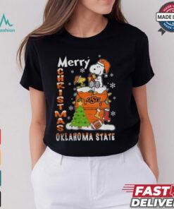Oklahoma State Cowboys Snoopy And Woodstock Merry Christmas Shirt