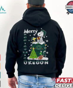 Oregon Ducks Snoopy And Woodstock Merry Christmas Shirt