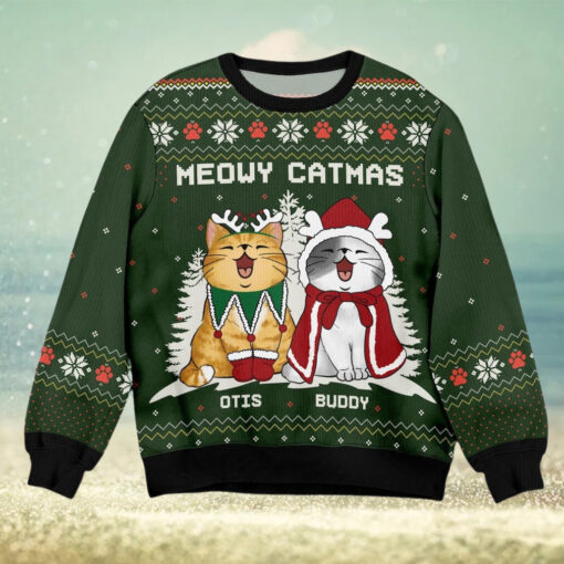 Personalized Cat Meowy Catmas Ugly Christmas Sweater