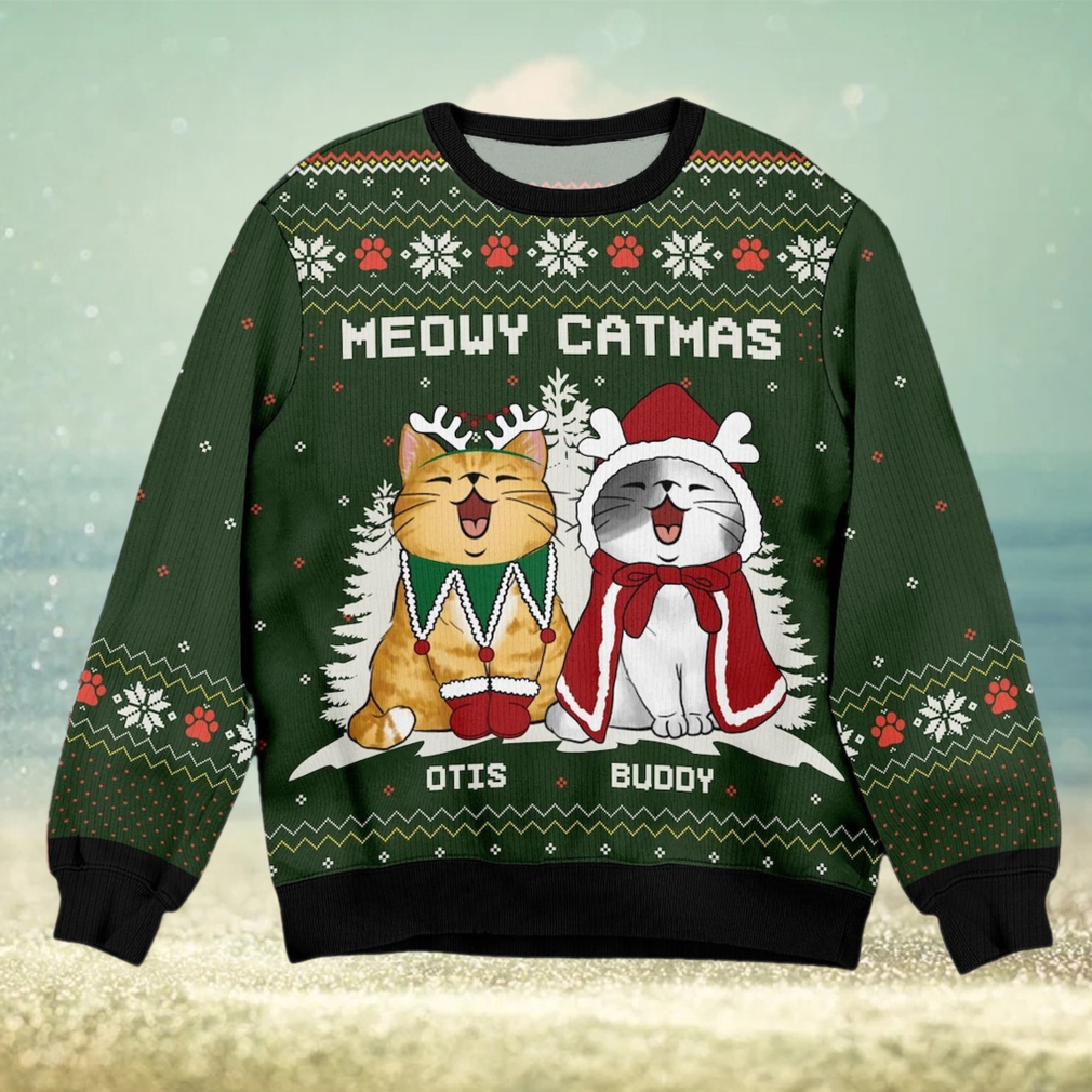 Personalized Cat Meowy Catmas Ugly Christmas Sweater Personalized Cat Meowy Catmas Ugly Christmas Sweater