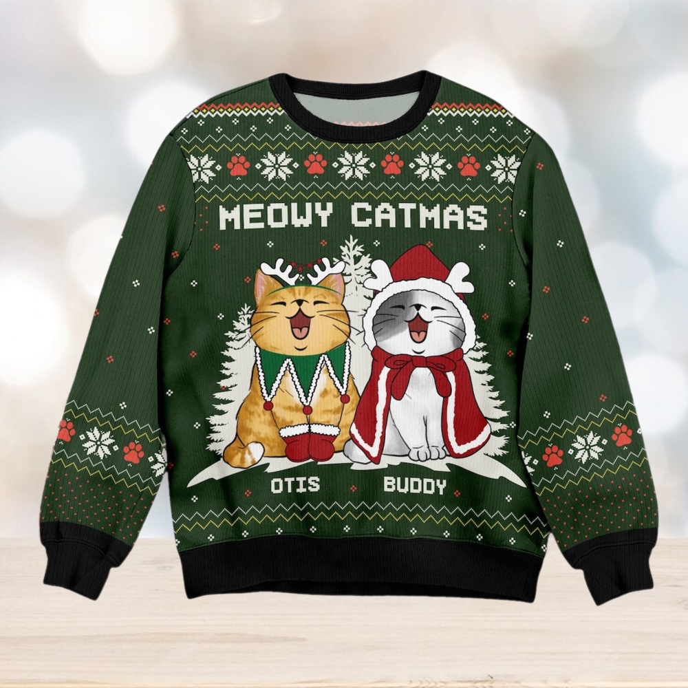 Personalized Cat Meowy Catmas Ugly Christmas Sweater Personalized Cat Meowy Catmas Ugly Christmas Sweater