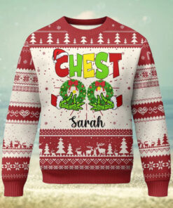 Personalized Matching Couple Ugly Christmas Sweater Custom Name Chestnuts Xmas Funny