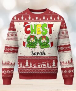 Personalized Matching Couple Ugly Christmas Sweater Custom Name Chestnuts Xmas Funny