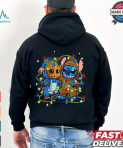 Retro Cute Friends Stitch And Baby Groot Christmas Lights Shirt