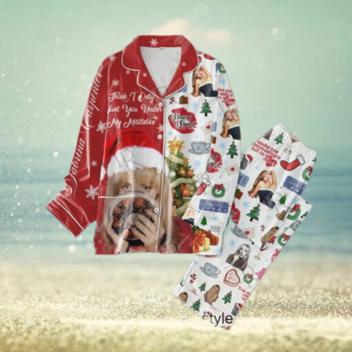 Sabrina Carpenter Think I Only Want You Under My Mistletoe Merry Christmas Button Down Pajamas Set