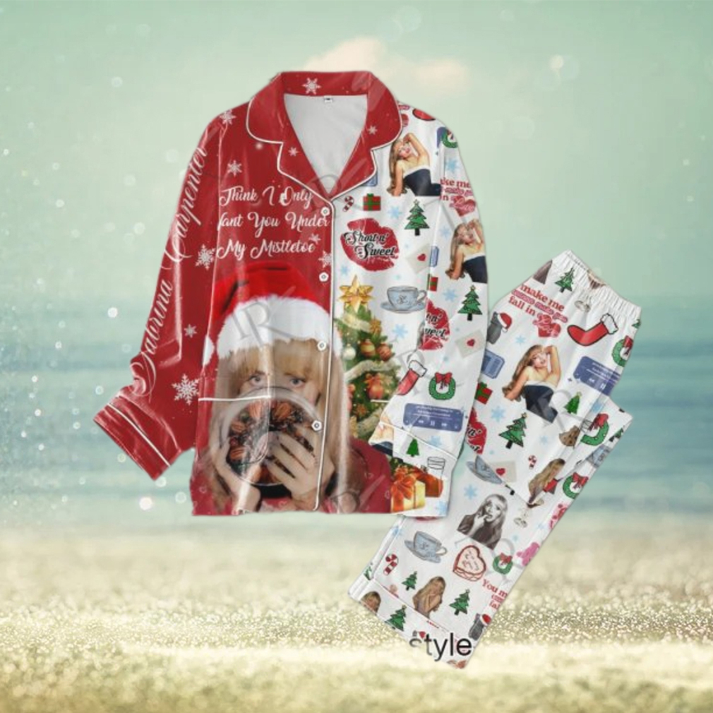 Sabrina Carpenter Think I Only Want You Under My Mistletoe Merry Christmas Button Down Pajamas Set Sabrina Carpenter Think I Only Want You Under My Mistletoe Merry Christmas Button Down Pajamas Set