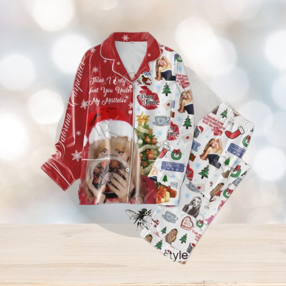 Sabrina Carpenter Think I Only Want You Under My Mistletoe Merry Christmas Button Down Pajamas Set Sabrina Carpenter Think I Only Want You Under My Mistletoe Merry Christmas Button Down Pajamas Set