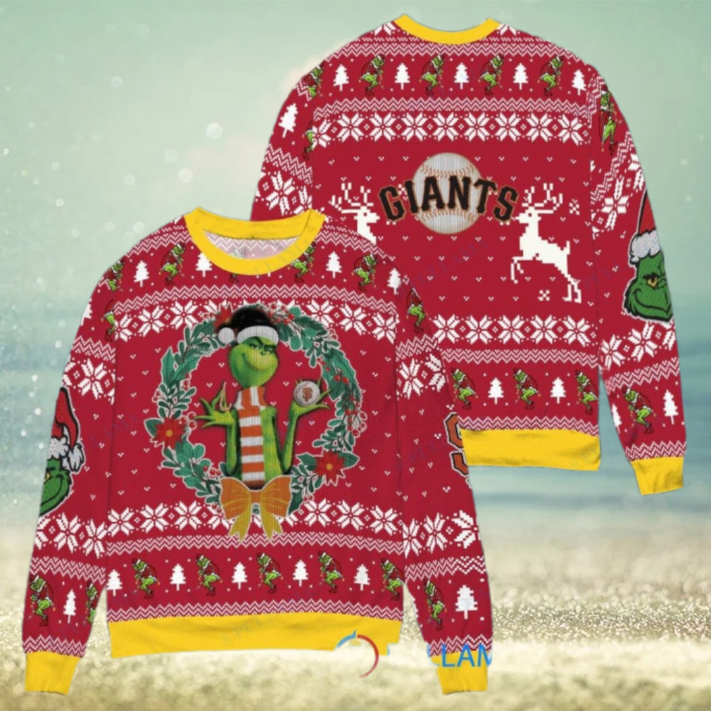 San Francisco Giants x Grinch Dr. Seuss How the Grinch Stole Christmas MLB with World Series Trophy Ugly Christmas Sweater Red San Francisco Giants x Grinch Dr. Seuss How the Grinch Stole Christmas MLB with World Series Trophy Ugly Christmas Sweater Red
