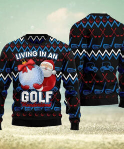 Santa Clause Golf Wonderland Ugly Christmas Sweater