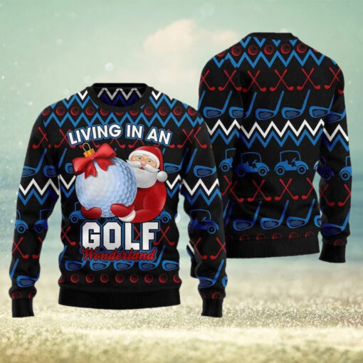 Santa Clause Golf Wonderland Ugly Christmas Sweater