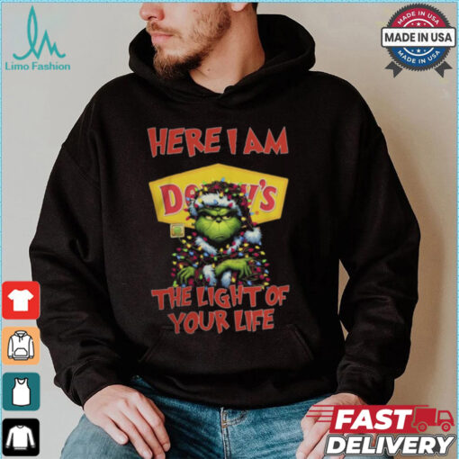 Santa Grinch Here I Am Denny’s The Light Of Your Life Christmas Light Shirt