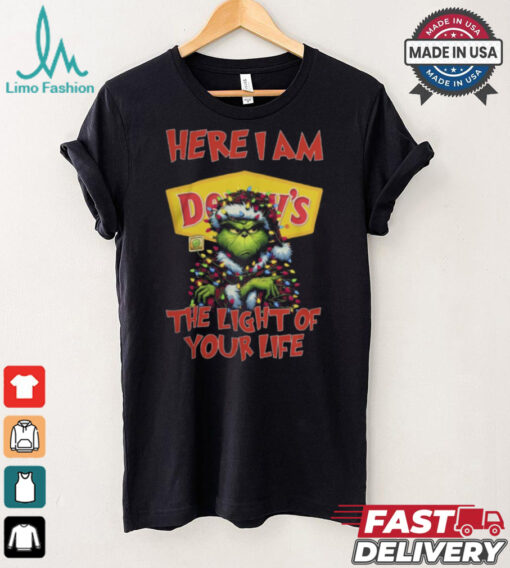 Santa Grinch Here I Am Denny’s The Light Of Your Life Christmas Light Shirt
