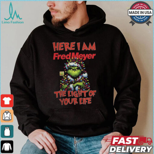 Santa Grinch Here I Am Fred Meyer The Light Of Your Life Christmas Light Shirt