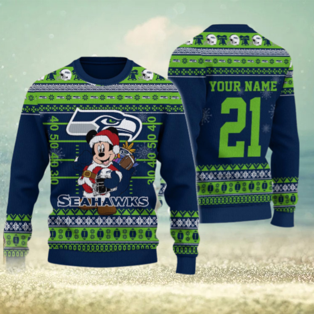 Seattle Seahawks Mickey Mouse Santa Ugly Christmas Sweater Seattle Seahawks Mickey Mouse Santa Ugly Christmas Sweater