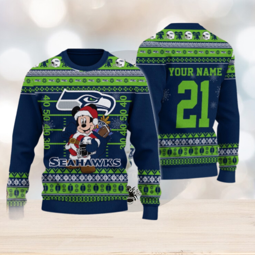 Seattle Seahawks Mickey Mouse Santa Ugly Christmas Sweater Seattle Seahawks Mickey Mouse Santa Ugly Christmas Sweater