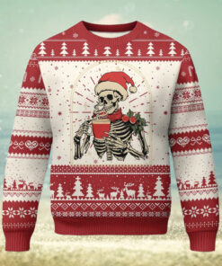 Skeleton Christmas Ugly Christmas Sweater Dead Inside But Caffeinated Coffee Addict Xmas Vibe