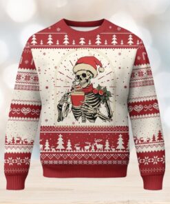 Skeleton Christmas Ugly Christmas Sweater Dead Inside But Caffeinated Coffee Addict Xmas Vibe
