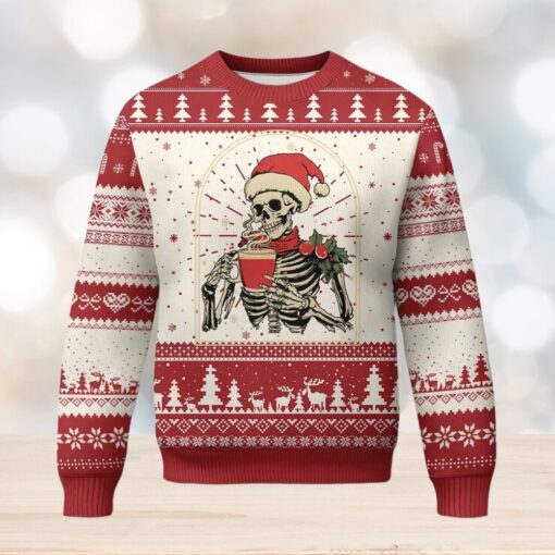 Skeleton Christmas Ugly Christmas Sweater Dead Inside But Caffeinated Coffee Addict Xmas Vibe