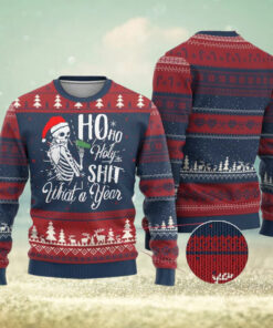 Skeleton Christmas Ugly Christmas Sweater Ho Ho Holy Shit What A Year Funny Boujee Xmas Vibe