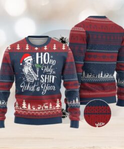 Skeleton Christmas Ugly Christmas Sweater Ho Ho Holy Shit What A Year Funny Boujee Xmas Vibe