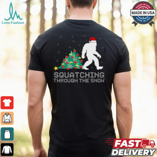 Squatching Through The Snow Bigfoot Christmas Sasquatch T Shirt Recovered