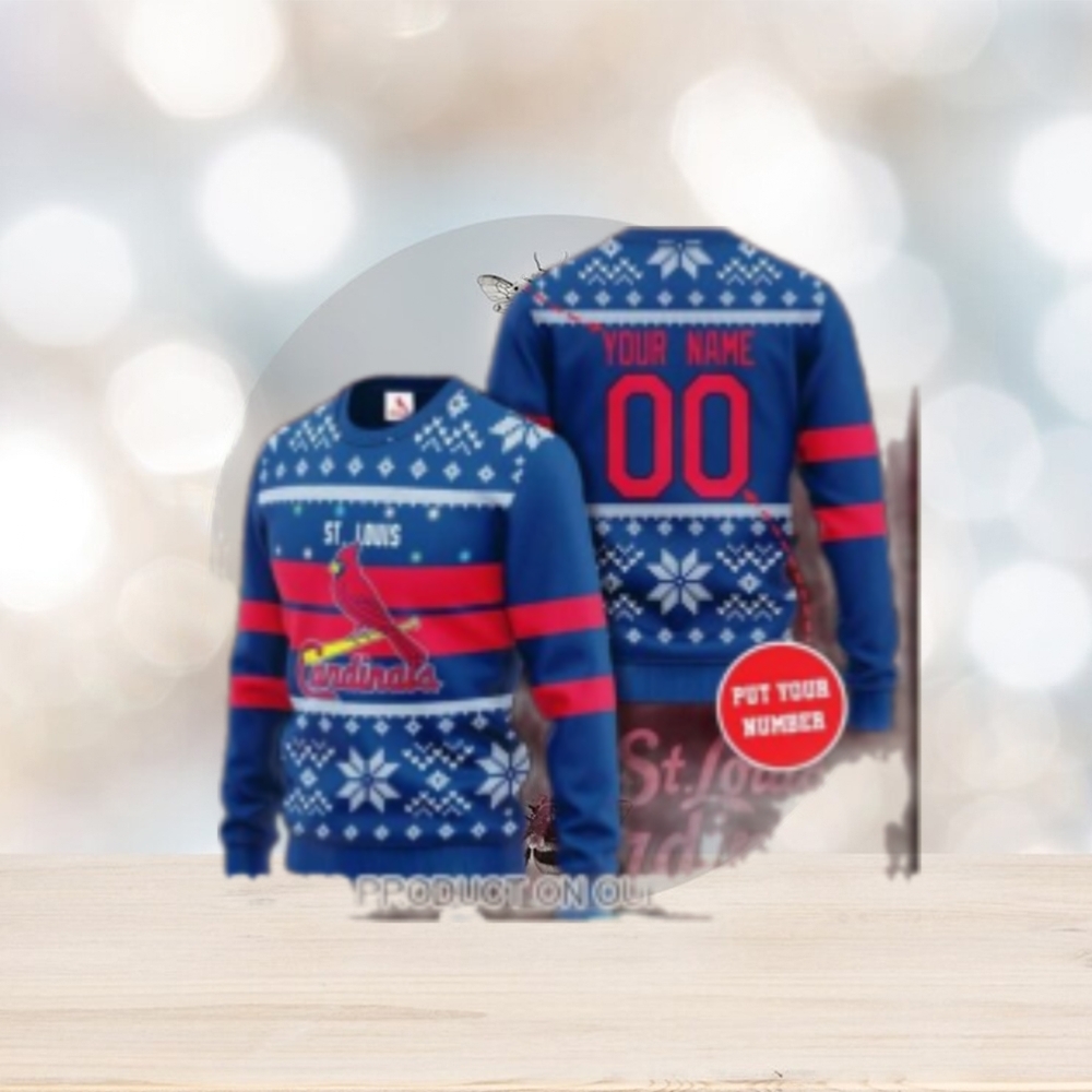 St. Louis Cardinals Blue Christmas Sweater With Customizable Name Number St. Louis Cardinals Blue Christmas Sweater With Customizable Name Number