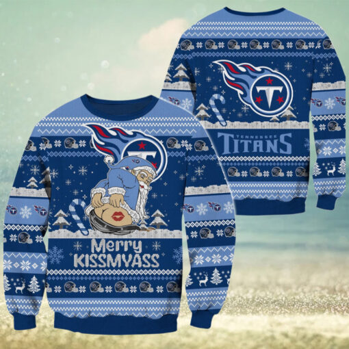Tennessee Titans NFL 2024 Merrykissmyass Funny Santa Claus Christmas Ugly Sweater