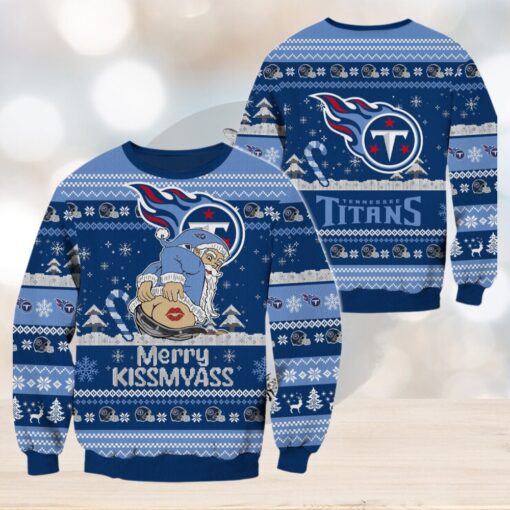 Tennessee Titans NFL 2024 Merrykissmyass Funny Santa Claus Christmas Ugly Sweater
